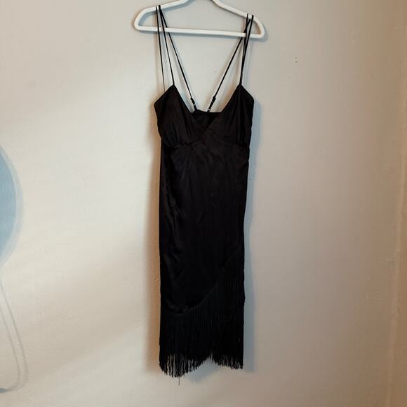 ZARA Spaghetti Strap Satin Fringe Dress Size M Bloggers Fave Holiday New - Picture 6 of 10